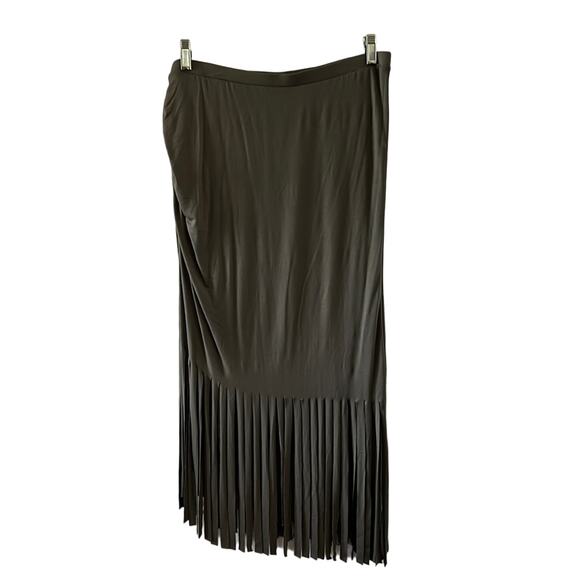 INC International Concepts Olive Green Knit Fringed Skirt Woman Size Large Boho - Picture 1 of 8